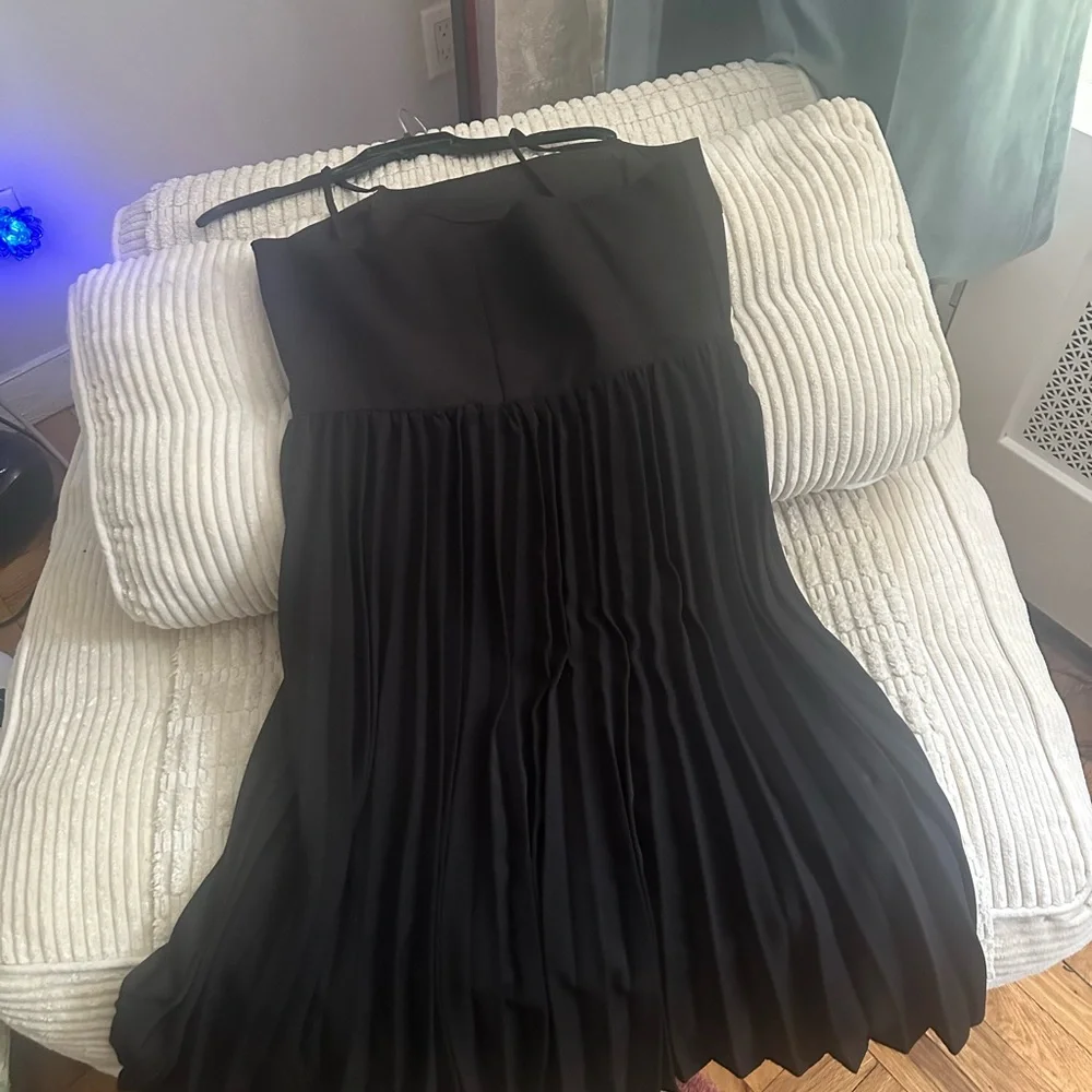 Beulah Black Evening Dress, bottom Pleated Midi Dress, fully lined. Elegant